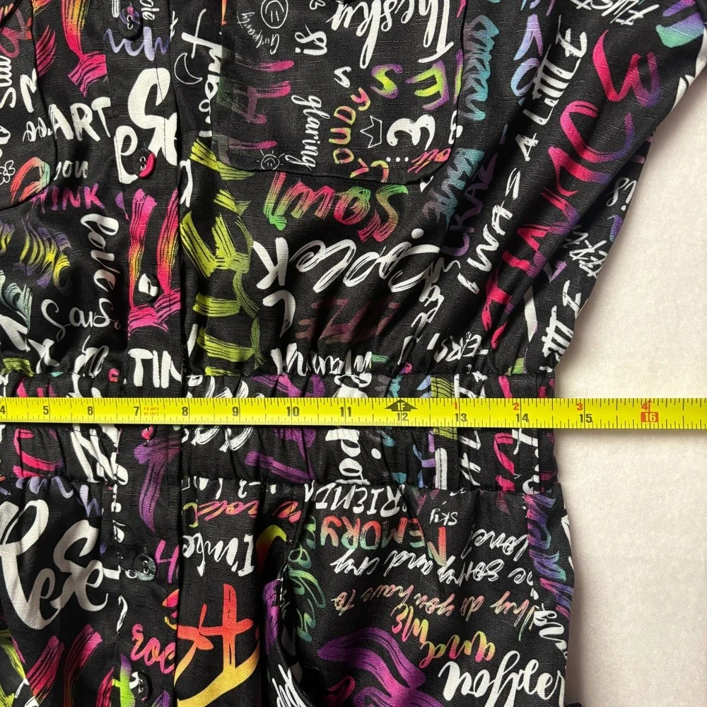 LATISTE BY AMY Small Graffiti Print Jumpsuit Button Down‎ Shirt & Pants Set